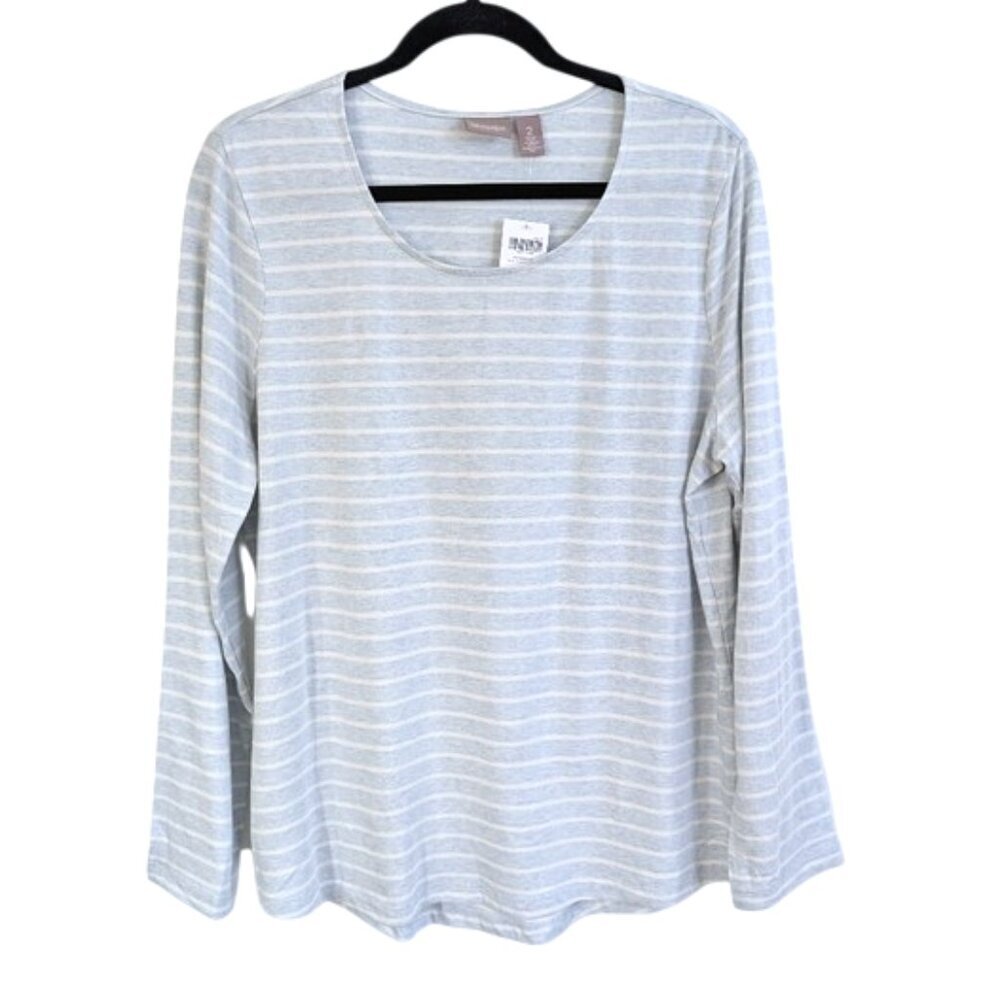 Chico's Light Blue Striped Long Sleeve Top‎ Size 2 (L/12)